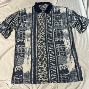 Vintage Bugle Boy Polo Shirt  Large Blue White Patterned 90s